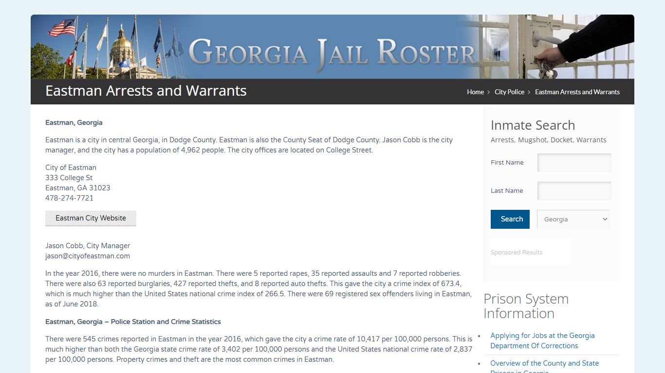 Eastman Arrests and Warrants | Georgia Jail Inmate Search